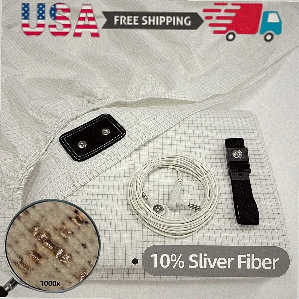 10% Silver Fiber Grounding Flat Sheet White Cotton Earthing Sheets Bedding Set