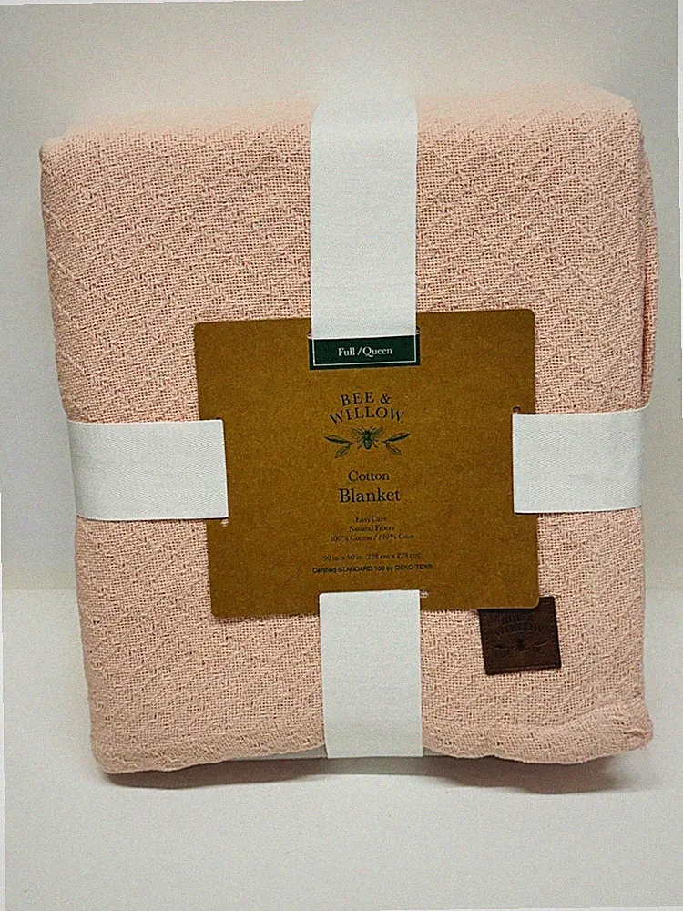Bee & Willow Home Full/Queen Blanket 102x90 Pink Natural Fibers 100% Cotton