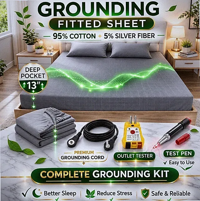 Earthing Grounding Fitted Sheet 95% Cotton Silver Fiber Deep Pocket Queen King