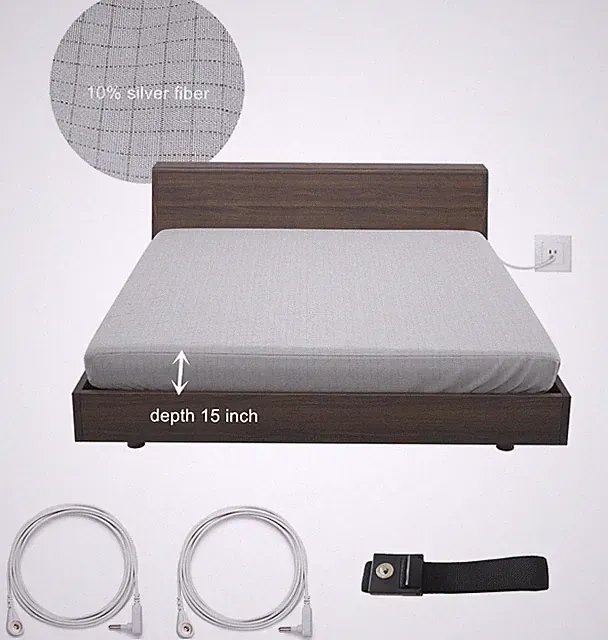 Faraday 10% Silver Fiber Grounding Earth Fitted Sheets Queen/King size 15" Depth
