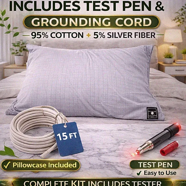 Grounding Pillowcase Kit Cotton w/ Tester & Cord Silver Fiber Queen King
