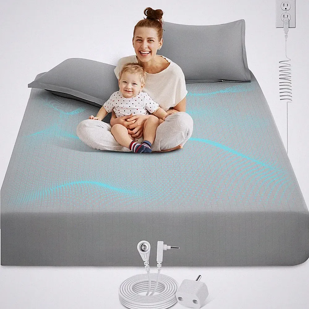Grounding Sheets Queen Size , 90% Organic Cotton + 10% Pure Silver Fiber, Gray