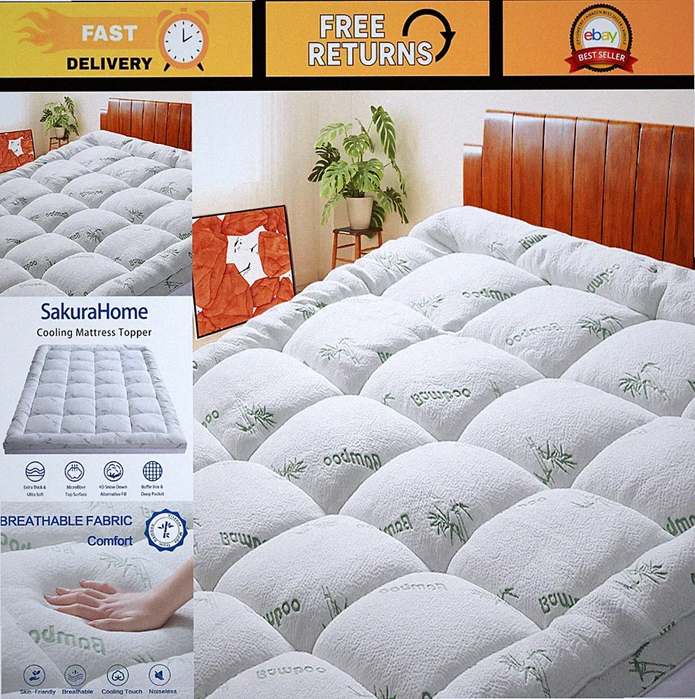 King Size Cooling Bamboo Mattress Topper Quilted Fitted Deep Pocket