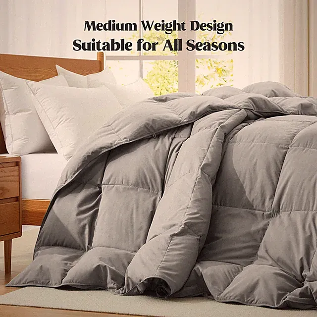 Peace Nest Down Feather Fiber Comforter All Season Super Soft Shell Dark Grey