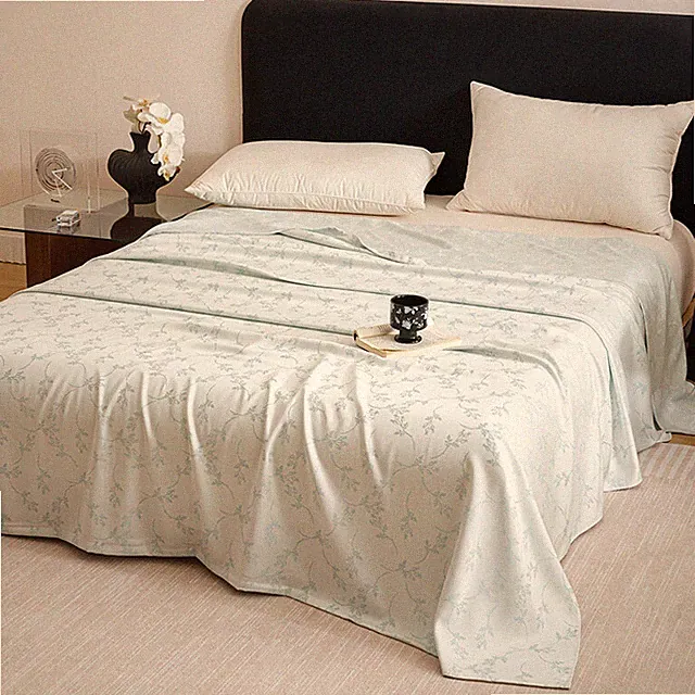 Pure Bamboo Fiber Blanket Summer Quilt Blanket Cool Bamboo Leaves Blanket Blue